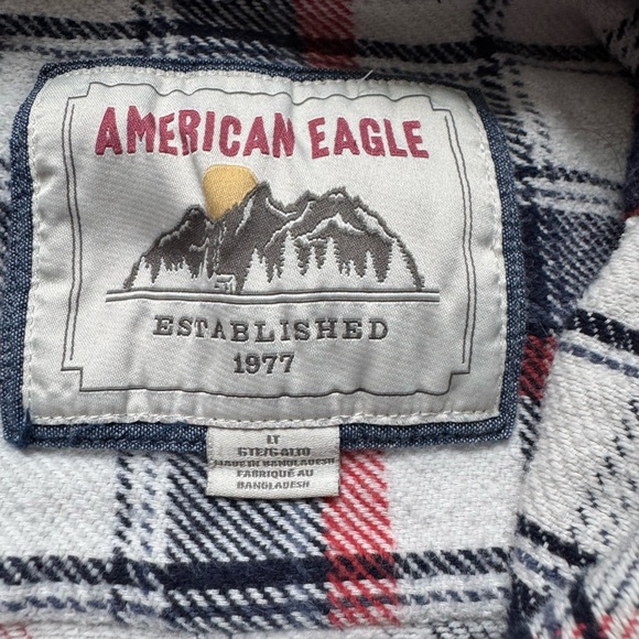 American Eagle Gray Removable Hooded Plaid Flannel - Picture 2 of 4
